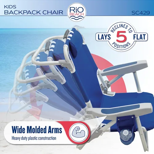 Miniatura 5 de Rio Beach - Silla de playa plegable con mochila plana de 5 posiciones para niños, surfista de surf Multi