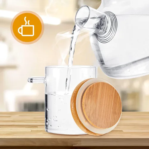 Miniatura 3 de Tessco for you Paquete de 6 tarros de vidrio para especias de 6 onzas con tapas de bambú y cucharas de madera, recipientes de almacenamiento