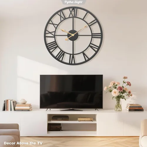 Miniatura 9 de Pytha Sight - Reloj de pared grande para sala de estar, de 16 pulgadas, moderno, industrial, decorativo, de metal, silencioso, funciona con Negro