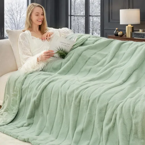 Miniatura 16 de Cozy Bliss - Manta decorativa de piel sintética, de jacquard, mullida, afelpada, suave, gruesa y de verano, para sofá, sala de estar y dormitorio