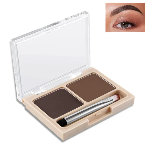 Boobeen Paleta de cejas de 2 colores, maquillaje en polvo de cejas para esculpir y definir cejas, kit de contorno de ojos con aplicador de pincel