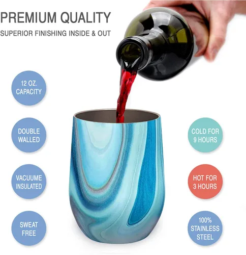 Miniatura 3 de CHILLOUT LIFE - Vaso de acero inoxidable de 12 onzas con tapa, diseño de viaje con aislamiento al vacío de doble pared para café, vino, cócteles