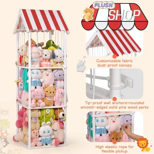 Miniatura 5 de Edudif Almacenamiento de animales de peluche, soporte vertical para animales de peluche de madera, fácil montaje, organizador de juguetes de peluche