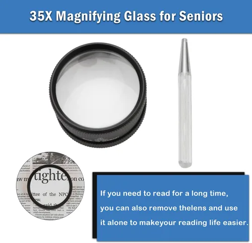 Miniatura 6 de Rongon Lupa de mano para trabajo cercano, lupas de lectura de alta claridad 35X, lupa portátil para degeneración macular, lectura de personas
