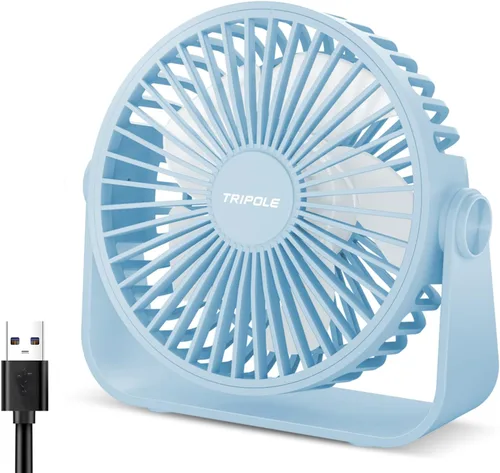 Miniatura 12 de TriPole Ventilador de escritorio USB portátil, potente ventilador de escritorio personal de 3 velocidades con rotación de cabeza de 360°