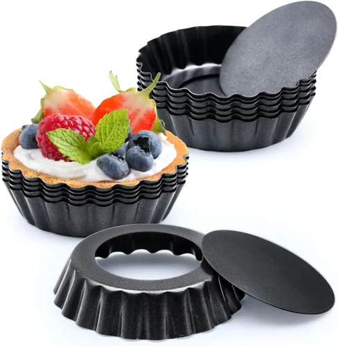 12 moldes para tarta de huevo, 3 pulgadas mini sartenes con botella suelta, mini conchas antiadherentes, latas de tarta estriadas quiche de acero al