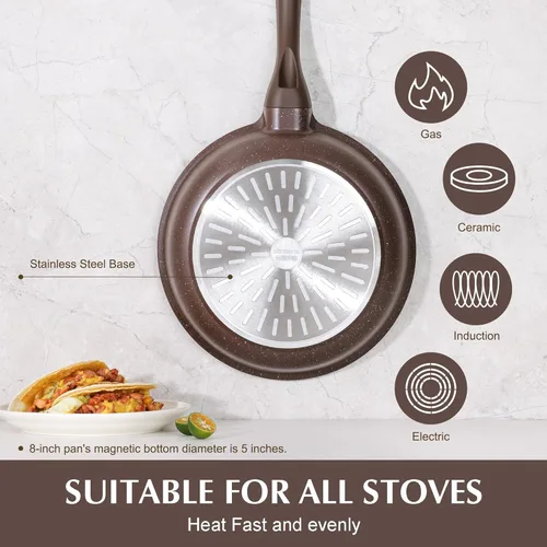 Miniatura 3 de SENSARTE - Sartén antiadherente para omelet, con revestimiento de granito, utensilios de cocina de piedra saludable, sartén de chef sin PFOA, marrón