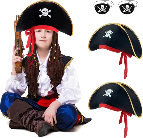 Miniatura 9 de M&G House Sombreros de pirata de Halloween Caribbean Black Pirate Cap Pirata Accesorios Divertidos Sombrero de Fiesta Disfraz Adulto Niño