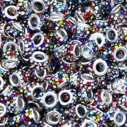 Miniatura 35 de 200 Piezas de Cuentas Espaciadoras Europeas de Agujero Grande, Cuentas de Artesanía Europeas Negras Zyehxed con Diamantes de Imitación Cuentas Negro