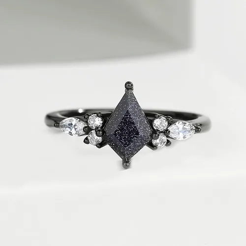 Miniatura 3 de Anillos de promesa personalizados para parejas, anillos negros a juego para parejas, anillo grabado de piedra arenisca azul en forma de cometa