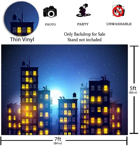 Miniatura 7 de Fondo de fotografía de Ciudad de superhéroes, hermoso tema de la ciudad de la luna, fondo de fondo para fiesta de cumpleaños de niños, carteles