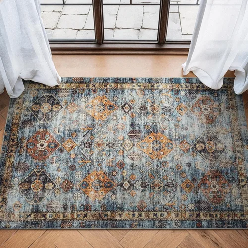 Miniatura 55 de Bloom Rugs - Alfombra lavable, antideslizante, de 1,83 x 2,74 m, color beige/blanco claro con borde tradicional, para sala de estar, dormitorio