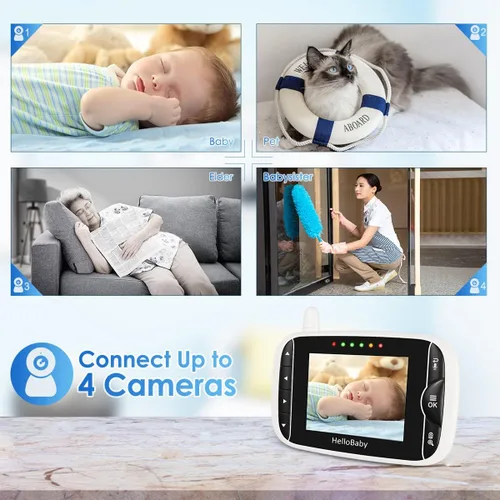 Miniatura 7 de HelloBaby Monitor de bebé con cámara y audio, pantalla LCD IPS, monitor de video sin WiFi, visión nocturna infrarroja, pantalla de temperatura