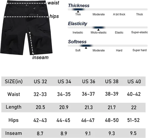 Miniatura 7 de Pantalones cortos de senderismo elásticos de secado rápido para hombre, pantalones cortos de trabajo ligeros, 6 bolsillos para ciclismo, viajes