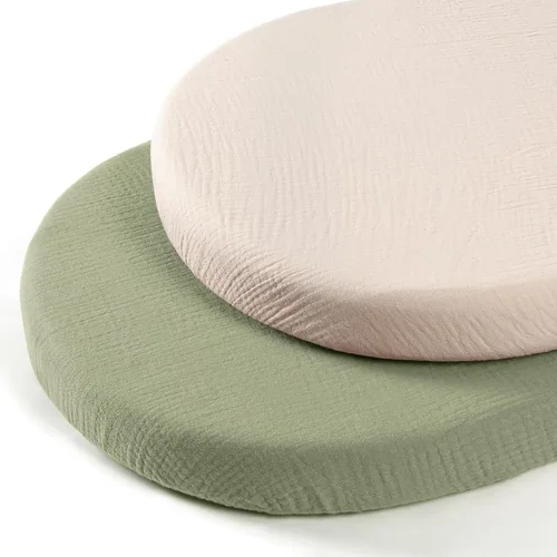 Miniatura 85 de lulumoon Sábanas de muselina para moisés para bebé: sábanas ajustables suaves para moisés de cabecera para niños y niñas Oliva y Crema