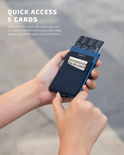 Miniatura 2 de VULKIT Card Holder with Money Pocket Pop Up Wallet RFID Blocking Slim Metal Bank Card Case Holds 5 Cards and Notes