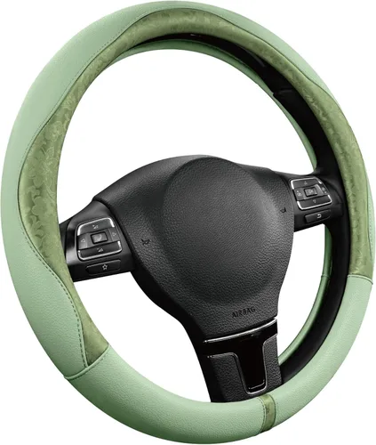 Miniatura 15 de PIC AUTO Funda para volante, diseño de retazos de cuero estampado negro, ajuste universal de 14.5 a 15.5 pulgadas, antideslizante, sin olor, piel