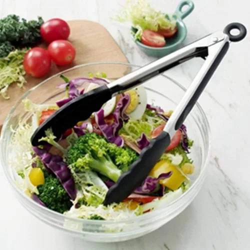Miniatura 9 de Pinzas para servir, pinzas de cocina resistentes al calor, pinzas de cocina de acero inoxidable de alta calidad con puntas de silicona, pinzas