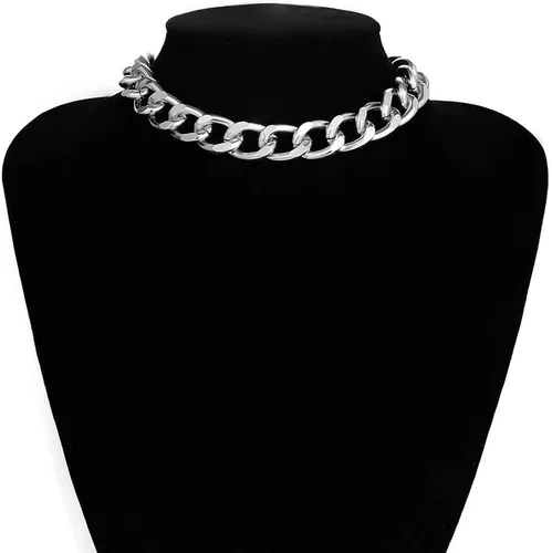 Miniatura 2 de Daimay Gargantilla de aleación para mujer, cadena gruesa cubana pesada, punk gótico, hip hop, collares de metal - plata, tamaño pequeño, Metal, No