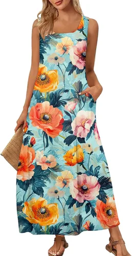 Miniatura 30 de Vestidos de iglesia para mujer 2025, casual, holgado, sin mangas, largo, fluido, vestido de verano con bolsillos