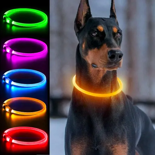 Miniatura 9 de Collares de perro iluminados, collar de perro Dlitk LED recargable por USB, 1 unidad, collar brillante de poliuretano termoplástico para perros