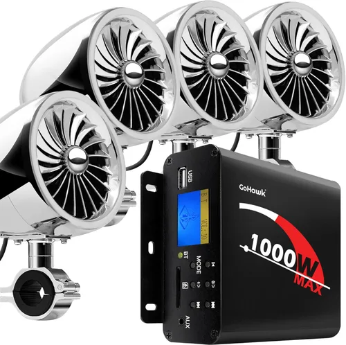 Miniatura 10 de GoHawk Sistema de Audio y Amplificador de Bocinas para Motocicleta, 1000W Bluetooth Impermeable Sistema de Radio de Audio de 4 Pulgadas Radio FM USB
