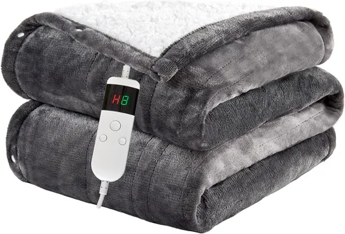 Miniatura 8 de Electric Blanket Heated Throw, Soft Flannel 50"x60" Heating Blanket with 8 Hours Auto Off 10 Fast Heating Levels Machine Washable Sherpa Heated