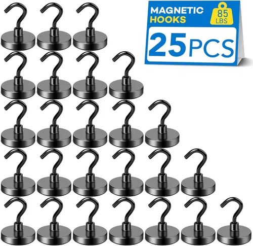 Miniatura 32 de LOVIMAG - Ganchos magnéticos, imanes de 30 libras con ganchos para crucero, ganchos magnéticos negros para colgar, refrigerador, aula, nevera