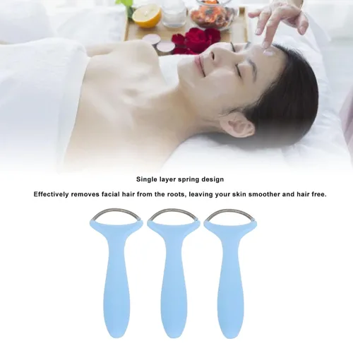 Miniatura 2 de Depiladora de roscado, 3 unidades, removedor de pelo de resorte para mujer, mango largo, acero inoxidable, suave resorte, bobina, depiladora