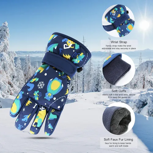 Miniatura 3 de Caudblor Guantes de esquí para niños, guantes de invierno impermeables para niños y niñas, guantes de invierno aislados para jóvenes de 7 a 12 años