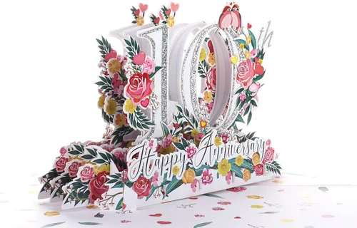 Miniatura 8 de iGifts And Cards Tarjeta de Felicitación Emergente 3D del Feliz 10º Aniversario Hito - Pareja Perfecta, Matrimonio, Boda, Elegante, Almas Gemelas
