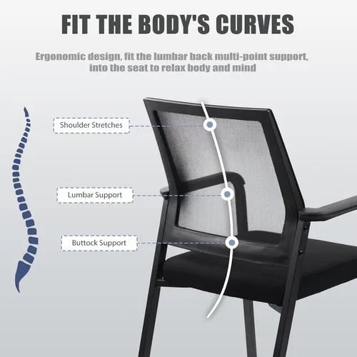 Miniatura 5 de KLASIKA Silla de escritorio sin ruedas, sillón con soporte lumbar ergonómico y cojín de asiento grueso, sillas de sala de espera para oficina