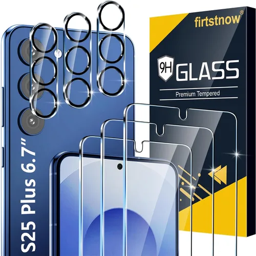 firtstnow Paquete de 3 protectores de pantalla de vidrio para Samsung Galaxy S25 Plus [6.7 pulgadas] + Paquete de 3 protectores para lentes de
