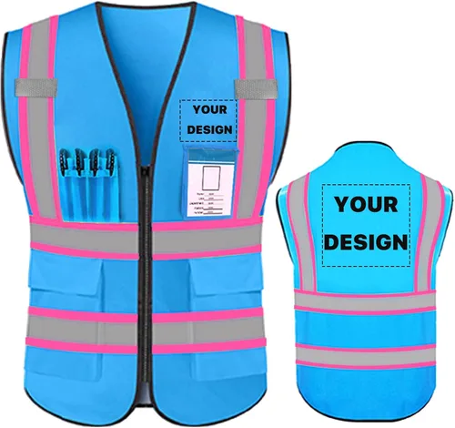 Miniatura 21 de Chaleco de seguridad de alta visibilidad reflectante personalizado con logotipo, ropa de trabajo de seguridad con tiras reflectantes y bolsillos a