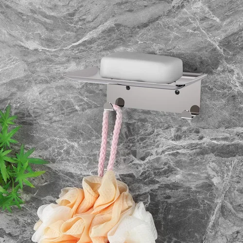 Miniatura 4 de Jabonera para ducha, soporte autoadhesivo para jabón de 4 ranuras para baño, soporte de jabón de ducha montado en la pared con gancho, bandeja