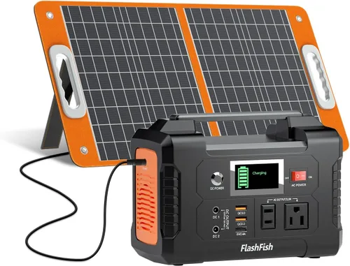 Solar Generator With Solar Panel Included, FF Flashfish 151Wh Portable Power Station+60W Solar Panel(DC/USB-A/USB-C Output), Backup Power Battery