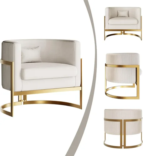 Miniatura 8 de Silla decorativa de terciopelo, moderna silla de barril con patas doradas, sillón tapizado para dormitorio, sala de estar, sofá, silla auxiliar