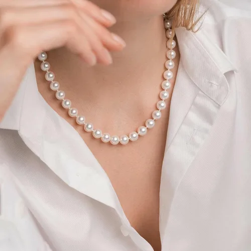 Miniatura 4 de HUWODY Pearl Necklace Round White Simulated Shell Pearl Necklace Strand 16"-24