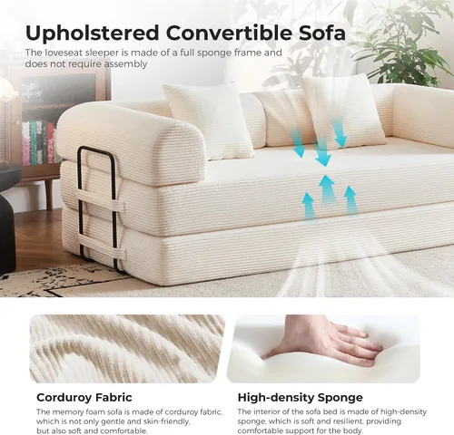 Miniatura 4 de Sofá cama convertible de pana de 79 pulgadas, sofá cama de asiento profundo, sofá cama con cama extraíble, sofá modular para piso de apartamento