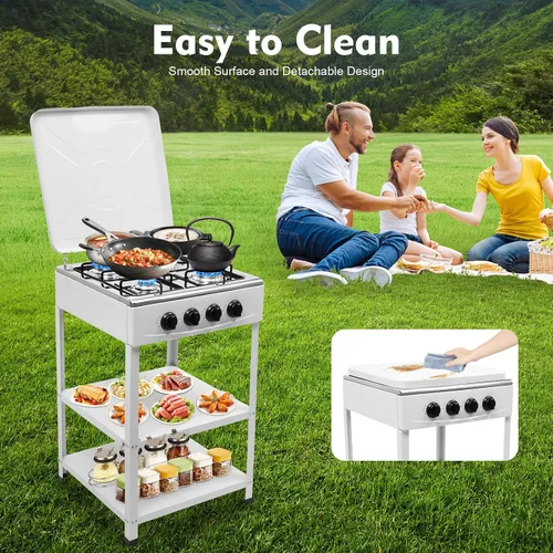 Miniatura 4 de Estufa de gas de 4 quemadores, 300000BTU portátil de GNL, estufa de parrilla de campamento de acero inoxidable con soporte para patas y adaptador