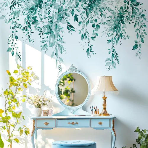 Miniatura 13 de Calcomanías de pared de flores y hojas para despegar y pegar, calcomanías grandes de vinilo floral para colgar, vid extraíble, decoración del hogar