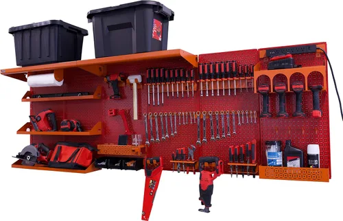 Miniatura 23 de OmniWall Weekend Warrior Ultimate Tool Kit - Sistema de Almacenamiento de Pared de Tablero de Clavos de Metal de 96" x 32" Negro/Naranja