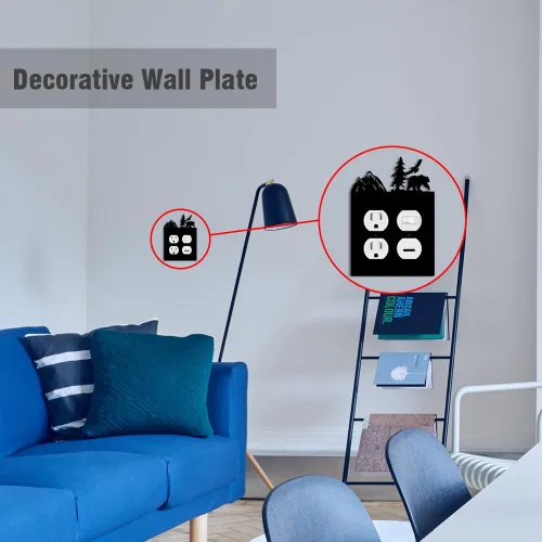 Miniatura 3 de Eagle & Bear - Placa de pared con interruptor de luz, doble dúplex, habitación de cabaña negra Cubiertas decorativas de metal para enchufe, se