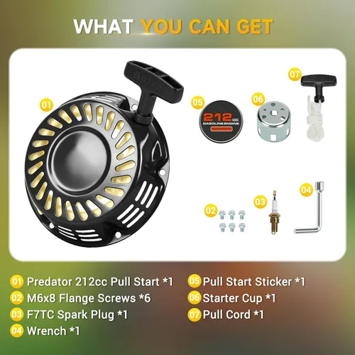Miniatura 9 de HIAORS Conjunto de Arranque de Retroceso con Tirador de 212cc de Repuesto para Motor Predator 196cc 5.5HP 6.5HP Coleman Mini Bike CT200U BT200X Baja
