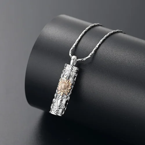 Miniatura 55 de Collar de urna de girasol para cenizas, collar de barra cilíndrica para cenizas para mujer, colgante de recuerdo para cenizas, joyería de cremación