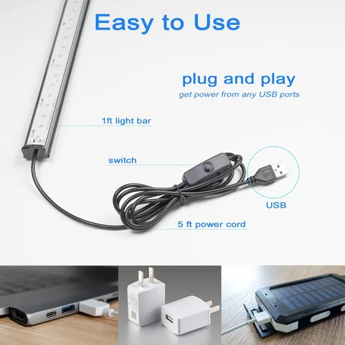 Miniatura 6 de Barra de Luz Negra USB GREENIC, Tira de Luces UV LED Negras Mejoradas de 10W 1ft, Pequeñas Luces Negras para Fiesta de Brillo, Pósters, Tapiz