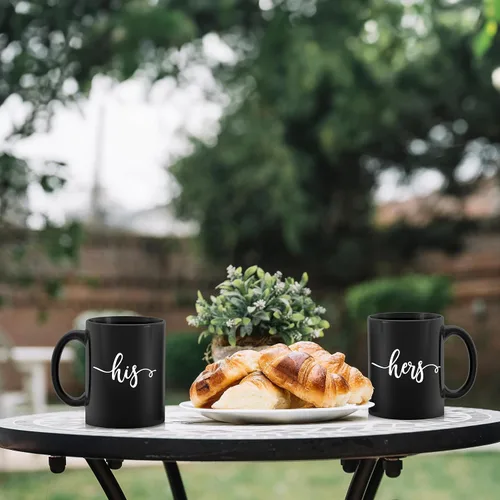 Miniatura 2 de Kunlisa Juego de tazas de café para él y ella, regalo de compromiso de boda para parejas, recién casados, marido y esposa, tazas a juego para negro