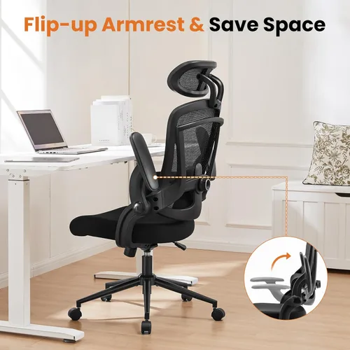 Miniatura 5 de Silla de oficina ergonómica de malla, silla de escritorio de computadora con respaldo alto con reposacabezas ajustable y soporte lumbar, silla