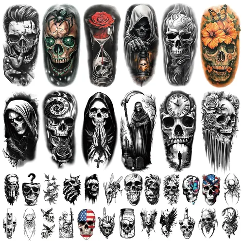 Miniatura 13 de 77 hojas de tatuajes temporales geométricos de animales, 17 hojas de medio brazo 3D de leones, zorro, lobo, búho, tigre, tatuajes falsos
