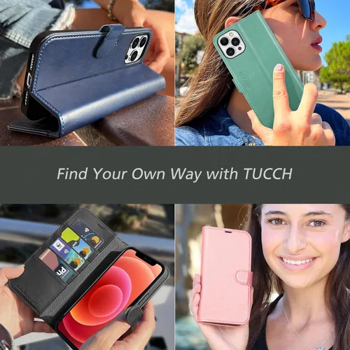 Miniatura 9 de TUCCH Funda tipo cartera compatible con iPhone 12 Pro Max 5G de 6.7 pulgadas, con ranura para tarjetas de piel sintética